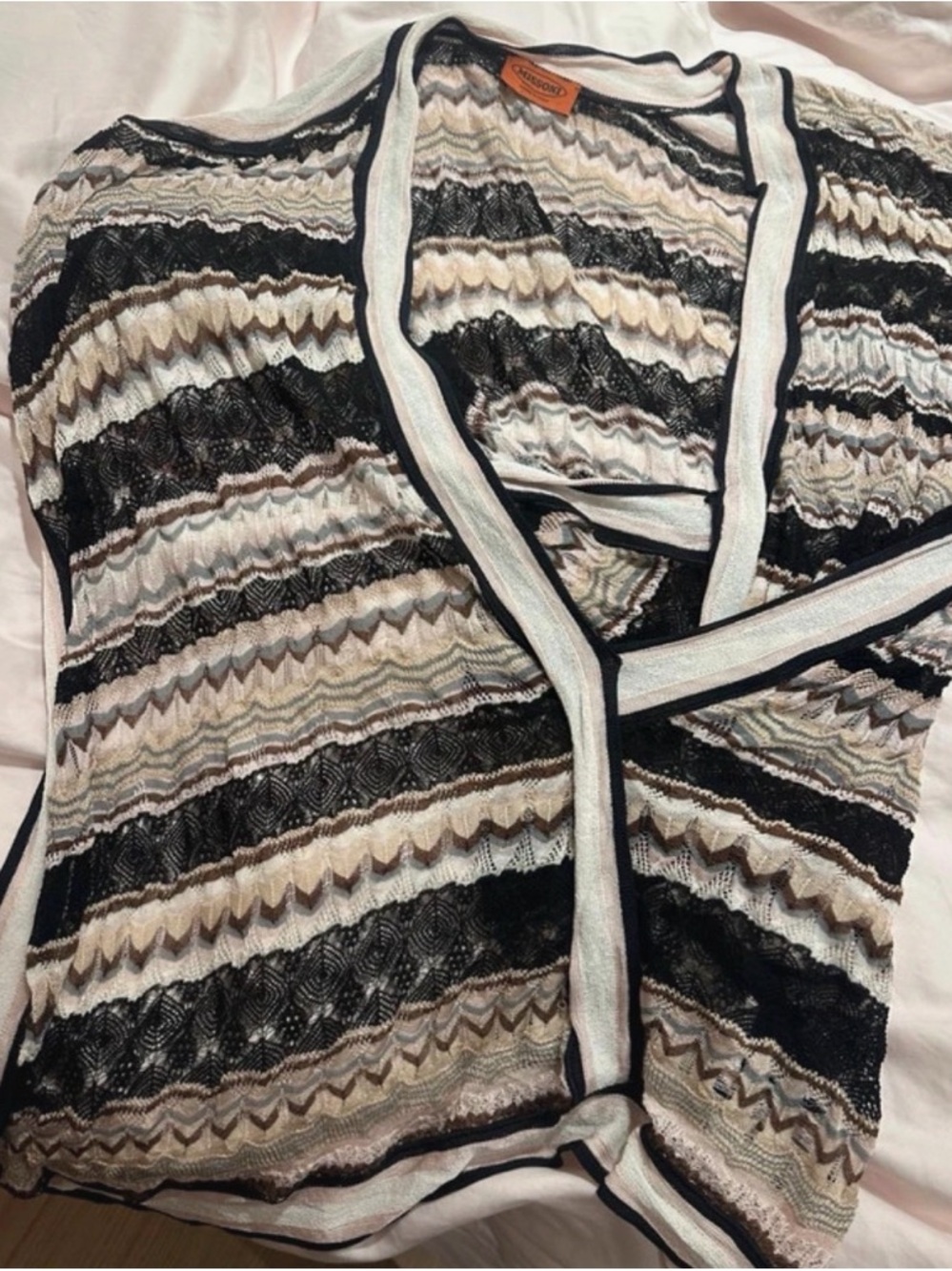 Striped Knit Open Front Coverup in Black, Cream, Tan